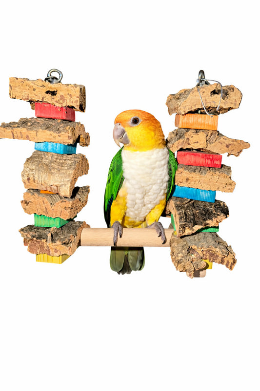 Fensievogels Schommel met Kurk & Gekleurde Blokken – RVS & Beukenhout