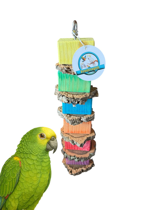 FensieVogels Knabbel Toren van 40 cm op RVS spies. Natuurlijk papegaaien speeltje perfect voor papegaaien.