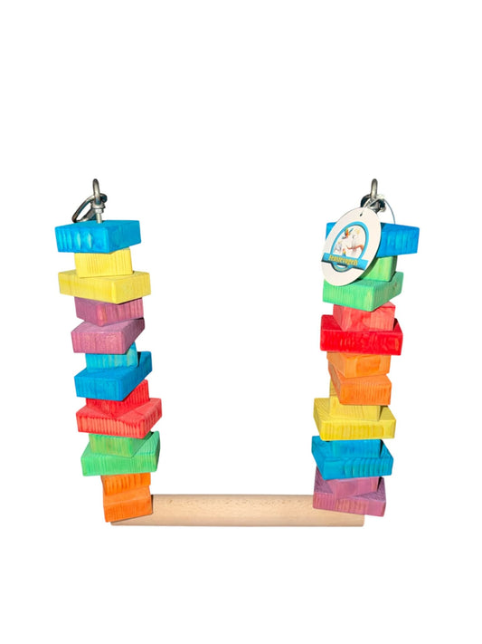 Fensievogels Schommel met Gekleurde Houten Blokken