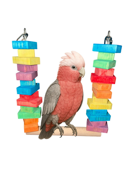 Fensievogels Schommel met Gekleurde Houten Blokken
