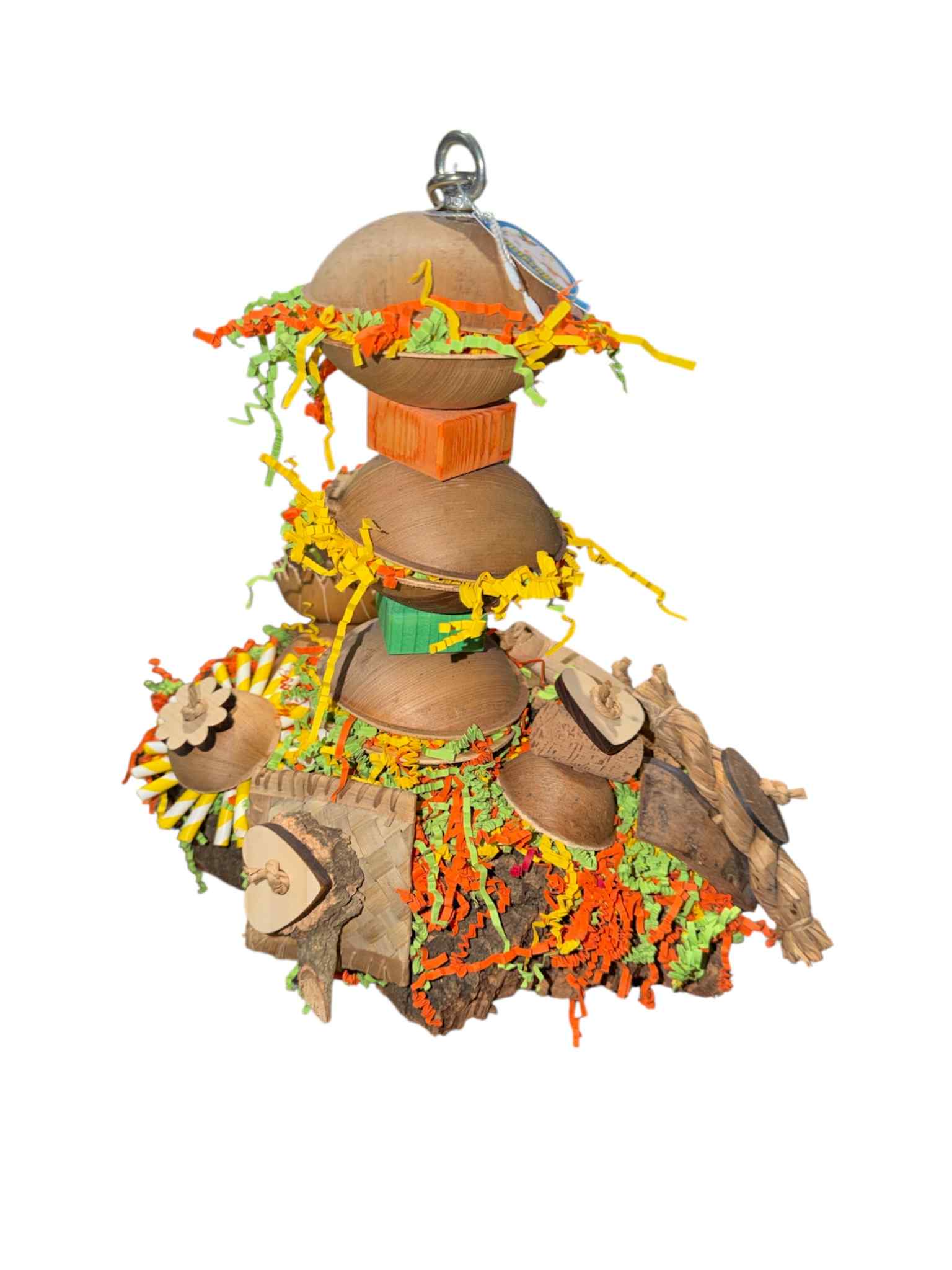 Kurkplaat met RVS Spies – 37 cm hoog | 27 cm breed papegaaien speelgoed