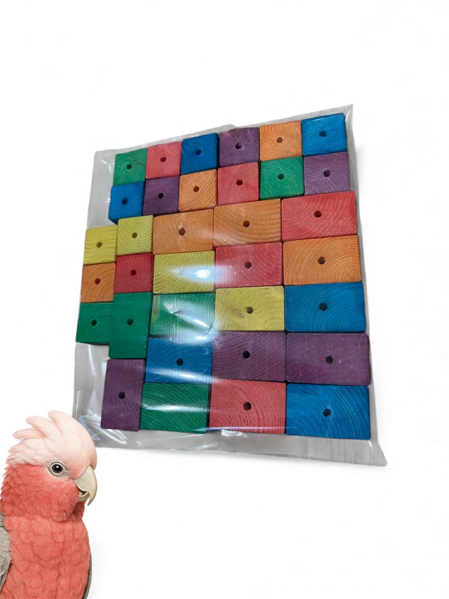 Rainbow Ring DIY-Pakket – 30 Gekleurde Houten Blokken knutselen voor papegaaien