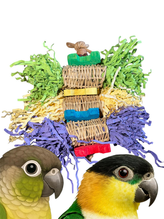 parkieten en kleine papegaaien speelgoed Riet Slinger – Natuurlijk Sloopspeeltje