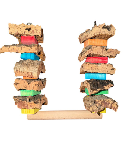 Fensievogels Schommel met Kurk & Gekleurde Blokken – RVS & Beukenhout (35cm)