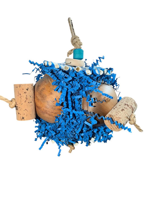 Blue Palm Foerageerbal – Kurk & Papier Vogelspeeltje